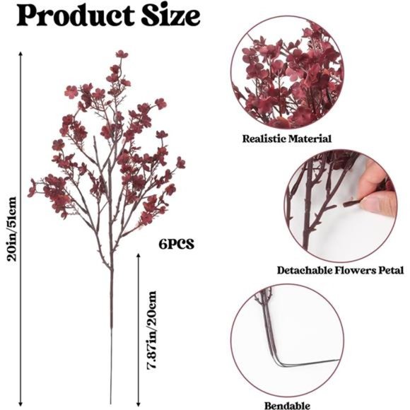 Fake Silk Flowers Artificial Flowers Babys Breath 6Pcs Fall Gypsophila Bouquet - Picture 3 of 7